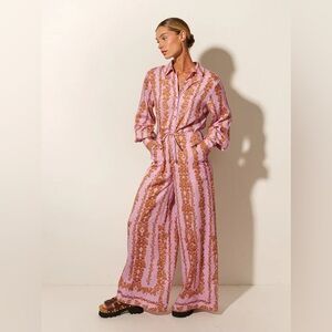 Kivari Button Front Drawstring Paisley jumpsuit